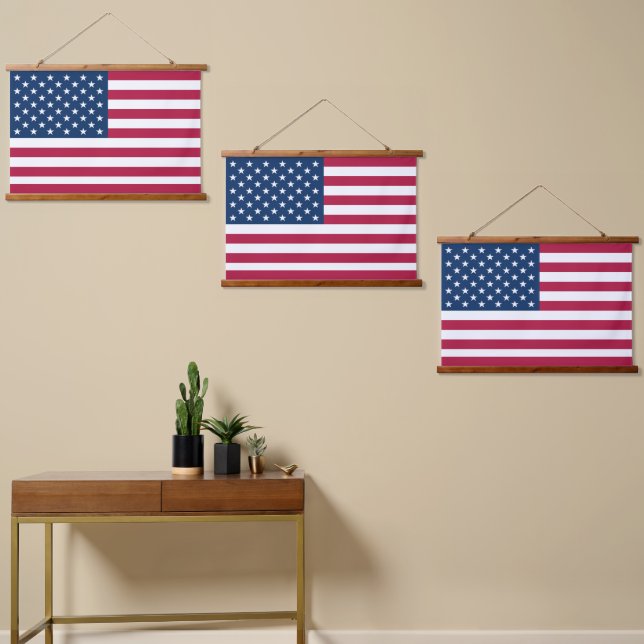 Amerikanische Flagge Wandteppich Mit Holzrahmen (Asymmetrisch)