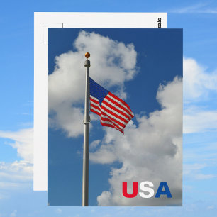 Amerikanische Flagge weht Rot Weiß und Blau Patrio Postkarte