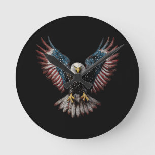 Amerikanische Flagge Weißkopfseeadler 4. Juli USA Runde Wanduhr