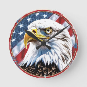 Amerikanische Flagge Weißkopfseeadler Wanduhr