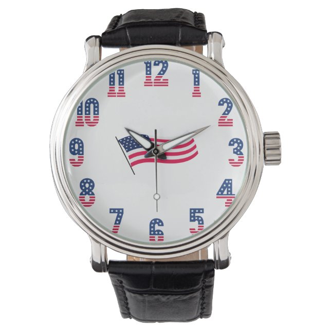 Amerikanische Flagge & Zahlen Armbanduhr (Vorderseite)