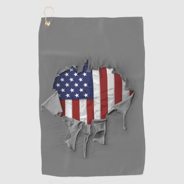 Amerikanische Flagge zerkleinert, gerissen und ver Golfhandtuch (Vorderseite)