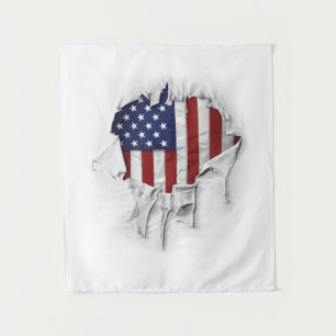 Amerikanische Flagge zerkleinert, gerissen und ver Wandteppich