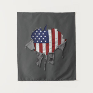 Amerikanische Flagge zerkleinert, gerissen und ver Wandteppich