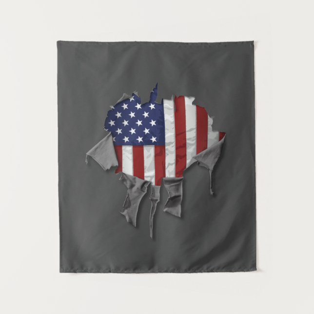 Amerikanische Flagge zerkleinert, gerissen und ver Wandteppich (Vorderseite)