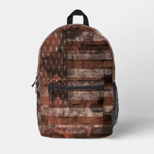 Amerikanische Flagge Ziegelwand Bedruckter Rucksack