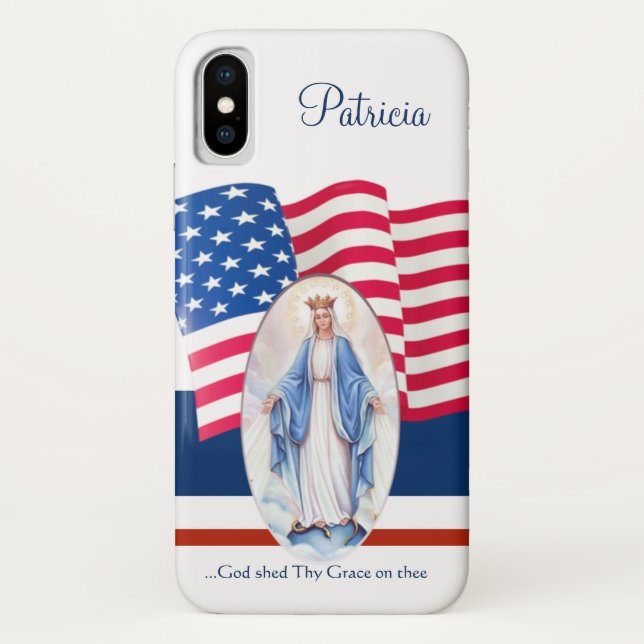 Amerikanische Flaggen-gesegnete Jungfrau Mary Case-Mate iPhone Hülle (Rückseite)
