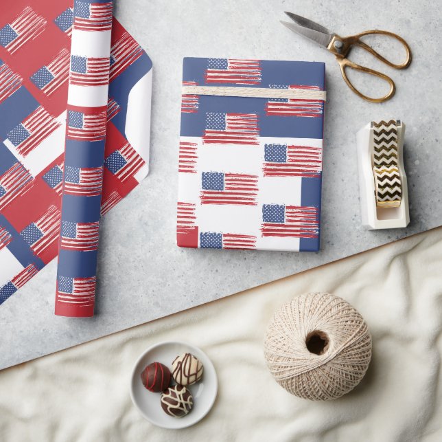 Amerikanische Flaggen in rot-weiß und blau Geschenkpapier (Kunsthandwerk)