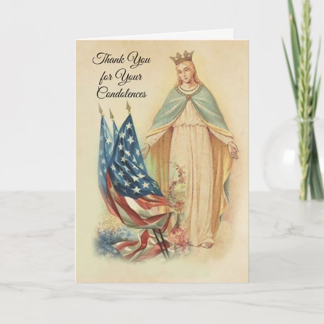 Amerikanische Flaggen-Jungfrau-Mary-Beileid dankt Dankeskarte (Vorderseite)