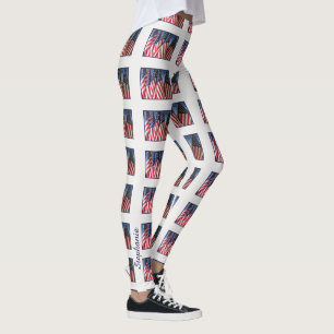 Amerikanische Flaggen, Name, Weiß Leggings