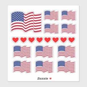 Amerikanische Flaggen und Herzen Aufkleber 