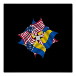 Amerikanische Flaggen und ukrainische Flaggen Poster