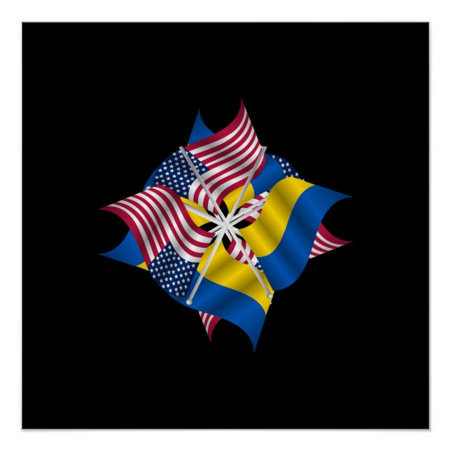 Amerikanische Flaggen und ukrainische Flaggen Poster (Vorderseite)
