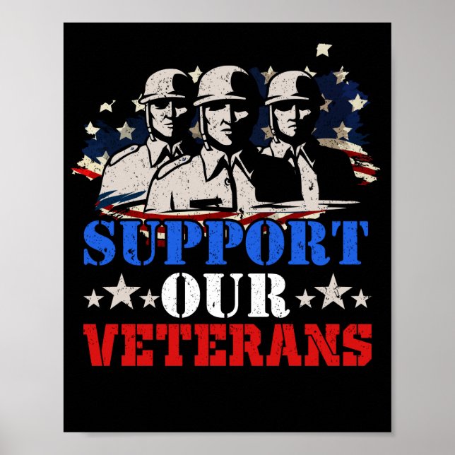 Amerikanische Flaggen unterstützen unsere Veterane Poster (Vorne)