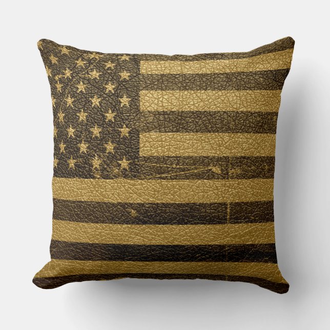 Amerikanische Flaggen-Vintages Leder Kissen (Vorderseite)