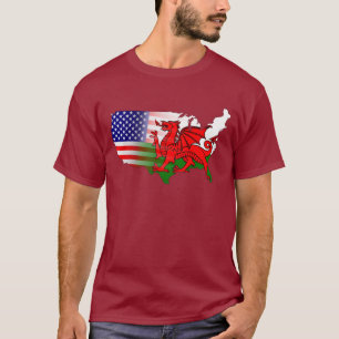 Amerikanische Flaggen Walisers u. Karten-T - Shirt