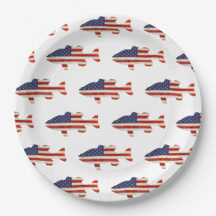 Amerikanische Flaggenfischerei auf Weiß Pappteller
