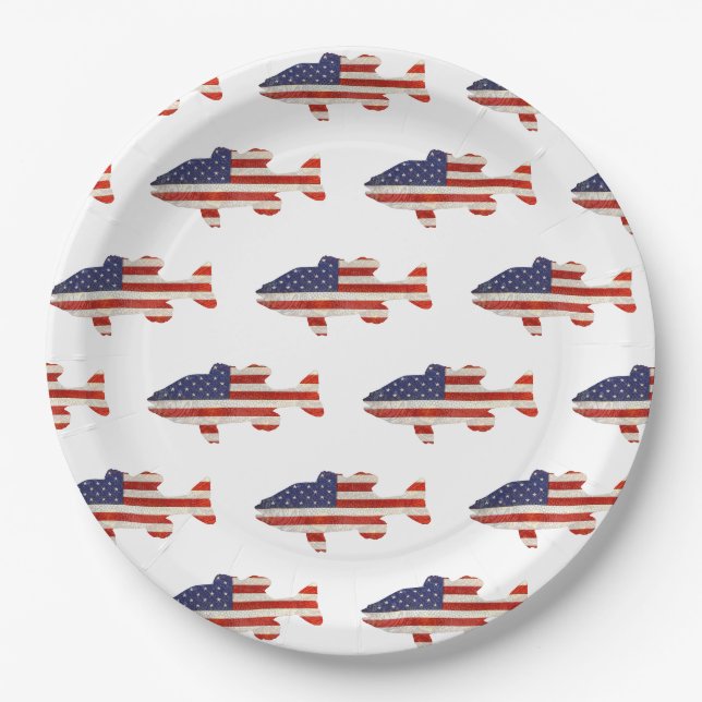 Amerikanische Flaggenfischerei auf Weiß Pappteller (Vorderseite)