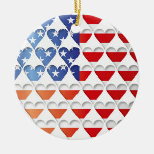 Amerikanische Flaggenherzen Keramik Ornament
