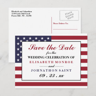 Amerikanische Flaggenhochzeit speichert das Datum Ankündigungspostkarte