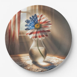 Amerikanische Flaggensicke in Glasvase Pappteller