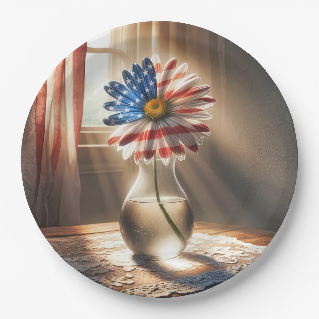 Amerikanische Flaggensicke in Glasvase Pappteller (Vorderseite)