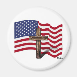 Amerikanische Flaggenwinde und geruchtes Kreuz Magnet