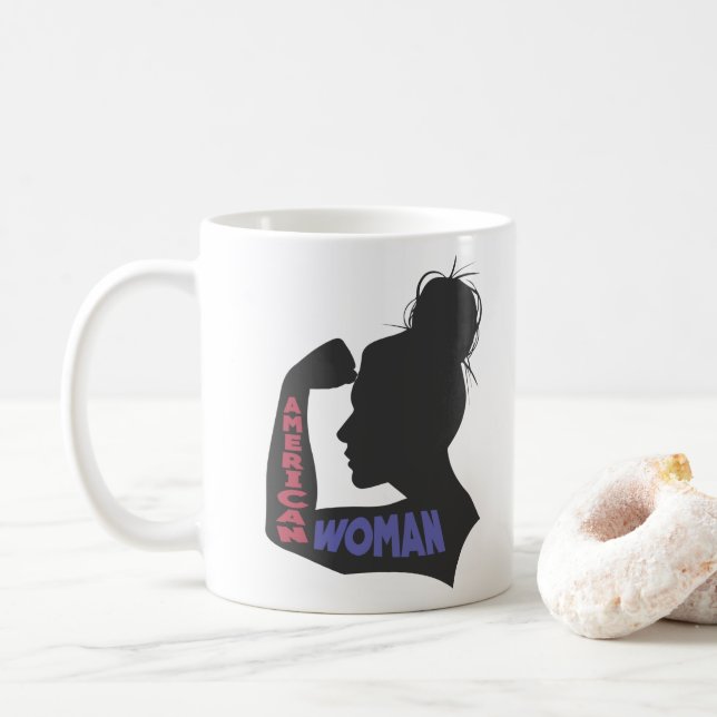 Amerikanische Frau dunkelgrau Kaffeetasse (Mit Donut)