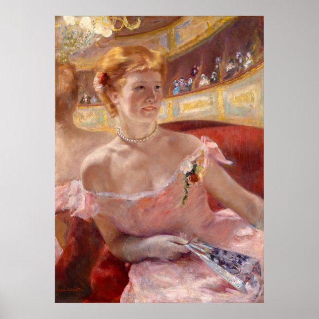 Amerikanische Frau mit Perlenschmuck und rosa Klei Poster (Vorne)