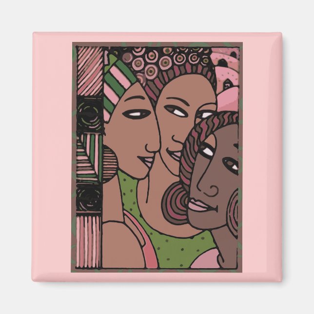 Amerikanische Frauen in Rosa und Grün Magnet (Vorne)