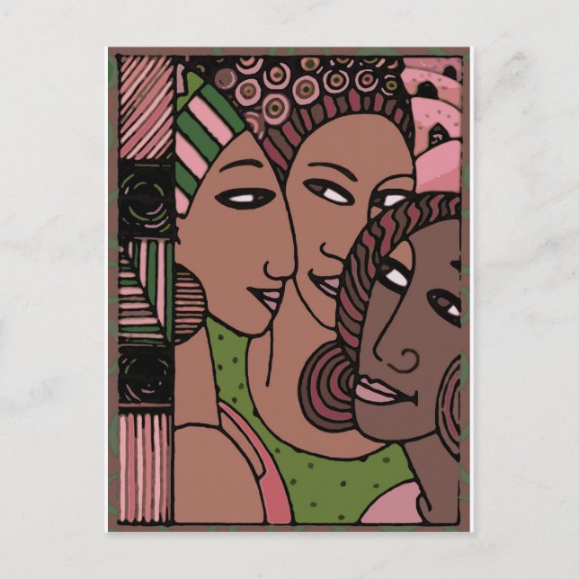 Amerikanische Frauen in Rosa und Grün Postkarte (Vorderseite)
