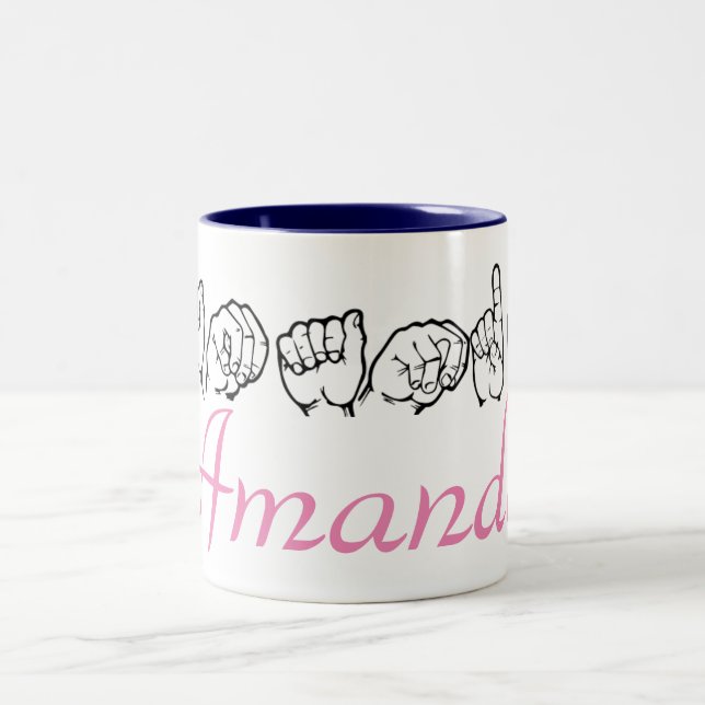 Amerikanische Gebärdensprache Fingerspelled Amanda Zweifarbige Tasse (Mittel)