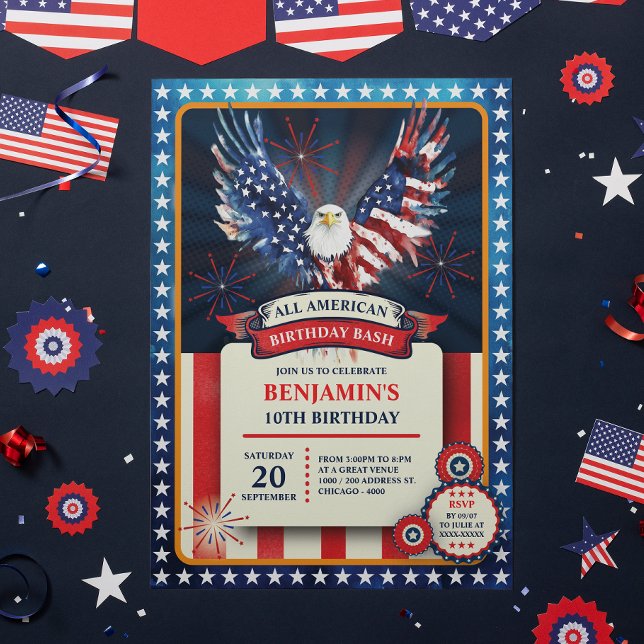 Amerikanische Geburtstagspartei Einladung (Celebrate in true American spirit with this bold and dramatic birthday invitation )