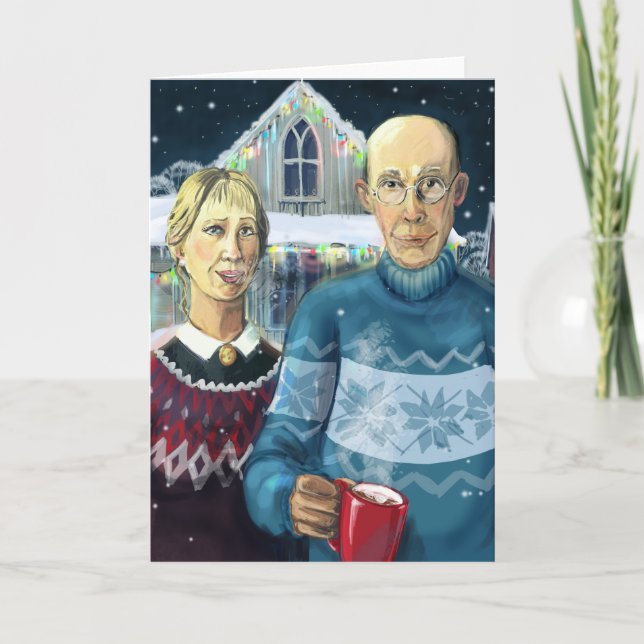 Amerikanische Gothic - Winterparodie Feiertagskarte (Vorderseite)