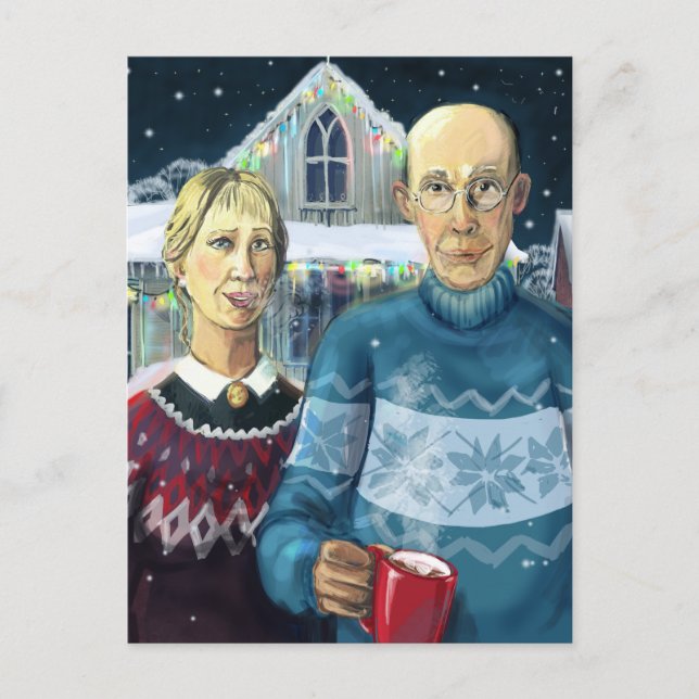 Amerikanische Gothic - Winterparodie Postkarte (Vorderseite)