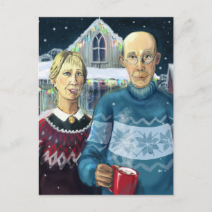 Amerikanische Gothic - Winterparodie Postkarte