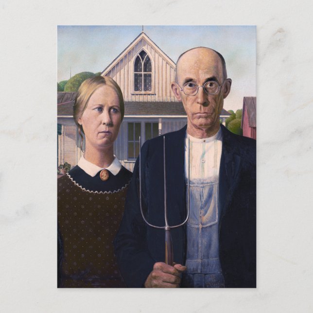 Amerikanische Gotik von Grant Wood Postkarte (Vorderseite)