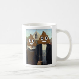 Amerikanische gotische mit glücklichem kacken kaffeetasse