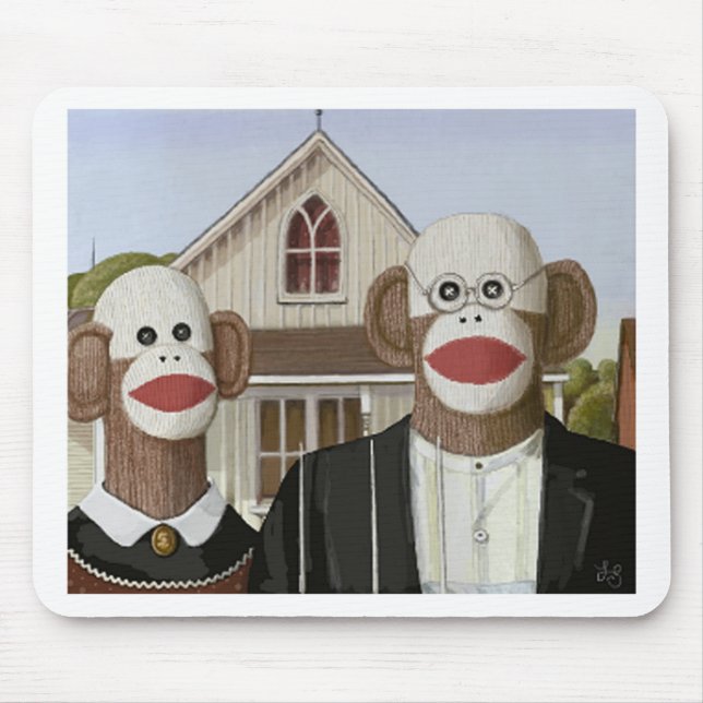 Amerikanische gotische Socken-Affen Mousepad (Vorne)