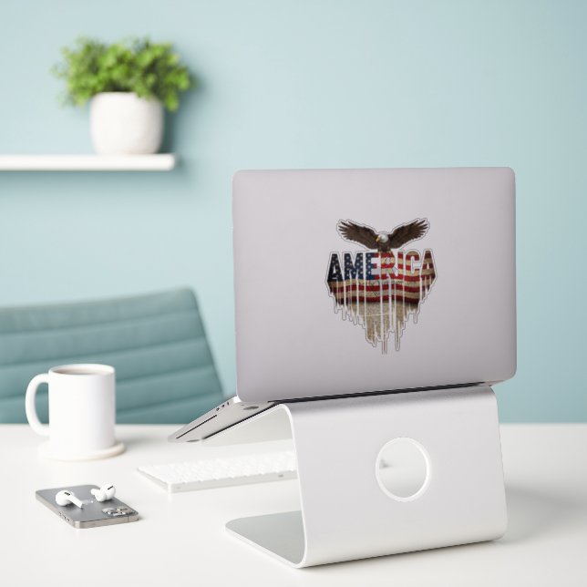 Amerikanische Grunge-Fahne und Adler Aufkleber (Laptop auf Schreibtisch)
