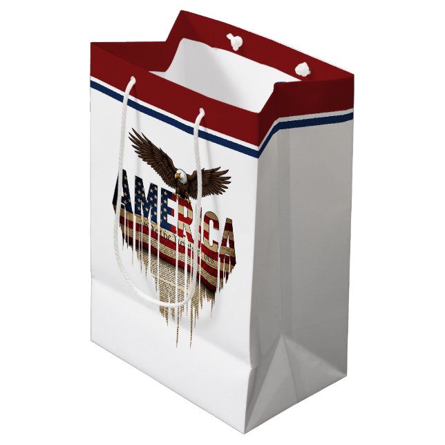 Amerikanische Grunge-Fahne und Adler Mittlere Geschenktüte (Vorderseite Schrägansicht)