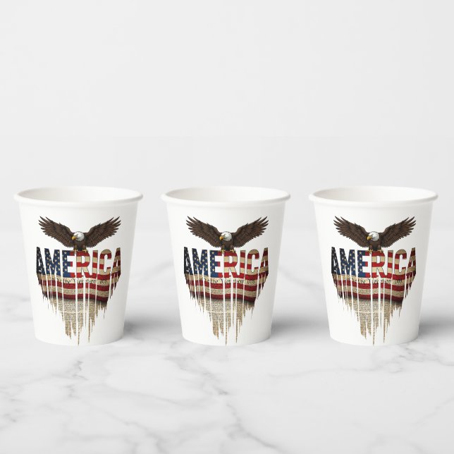 Amerikanische Grunge-Fahne und Adler Pappbecher (Multi)