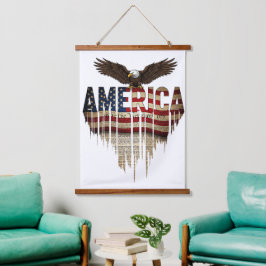Amerikanische Grunge-Fahne und Adler Wandteppich Mit Holzrahmen