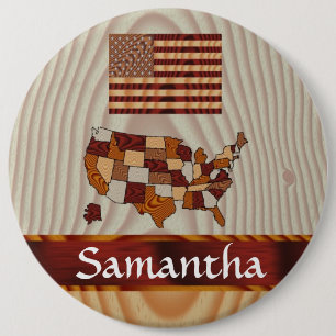 Amerikanische Holzflagge und -karte Button