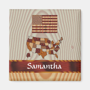 Amerikanische Holzflagge und -karte Magnet
