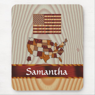 Amerikanische Holzflagge und -karte Mousepad