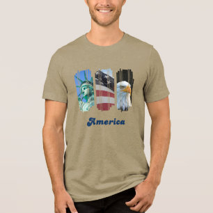 Amerikanische Ikonen Flagge Adler Statue Tri-Blend Shirt