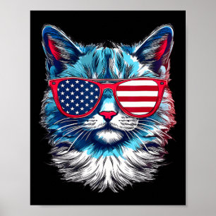 Amerikanische Katze Sungles USA-Flagge 4. Juli Ged Poster