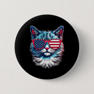 Amerikanische Katze Sungles USA-Flagge 4. Juli Kat Button