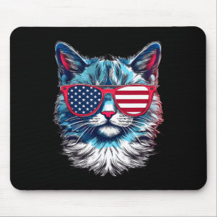 Amerikanische Katze Sungles USA-Flagge 4. Juli Kat Mousepad
